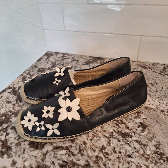 Michael Kors Lola Floral Espadrille leather black white floral size 6.5 US - Picture 6 of 9